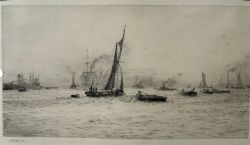 WILLIAM LIONEL WYLLIE RA ORIGINAL PENCIL SIGNED ETCHING BLACKWALL REACH RIVER THAMES
