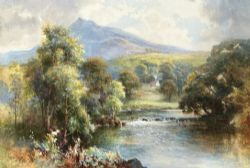 WILLIAM JOSEPH BOYES 1902 SIGNED ORIGINAL BRITISH ANTIQUE WATERCOLOUR PAINTING RIVER LLUGWY WALES WELSH LANDSCAPE