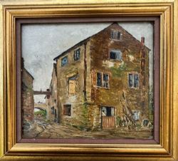 ARTHUR W NEWSHOLME SIGNED ORIGINAL EARLY 20TH CENTURY ANTIQUE OIL PAINTING ON PANEL 'RIPLEY MILL' ENGLISH LANDSCAPE