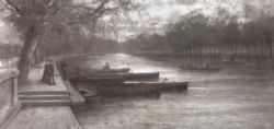 ORIGINAL BRITISH ANTIQUE CHARCOAL PAINTING DRAWING BEDFORD EMBANKMENT C1900 GRIMSHAWWHISTLER INFLUENCE ENGLISH LANDSCAPE