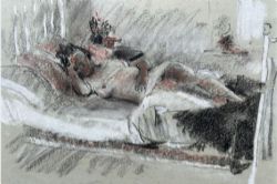 PETER SHAW 19261982 ORIGINAL MID 20TH CENTURY VINTAGE PASTEL DRAWING PORTRAIT OF A RECLINING FEMALE NUDE