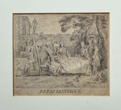 CAYLUS AFTER CLAUDE GILLOT REPAS DISTINGU 18TH CENTURY ENGRAVING ORIGINAL FRENCH ETCHING C1730