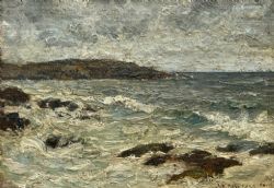 ORIGINAL BRITISH IMPASTO OIL PAINTING ROCKY COASTAL SEASCAPE INDISTINCTLY SIGNED