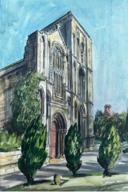 JOSEPH R R MCCULLOCH RBA 1934 OLD MALTON PRIORY YORKSHIRE ORIGINAL EARLY 20TH CENTURY WATERCOLOUR PAINTING BRITISH LANDSCAPE