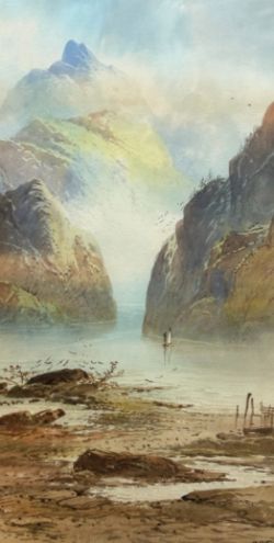 WILLIAM HENRY EARP SIGNED ORIGINAL LATE 19TH CENTURY ANTIQUE WATERCOLOUR PAINTING LOCH LEVEN SCOTLAND SCOTTISH LANDSCAPE