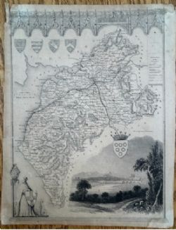 ANTIQUE C1840 THOMAS MOULE CUMBERLAND MAP CARLISLE DECORATIVE ENGRAVING 19TH CENTURY ENGLISH MAP