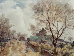 FRED STEAD SIGNED ORIGINAL EARLY 20TH CENTURY ANTIQUE WATERCOLOUR PAINTING COTTAGE COUNTRY LANE BRITISH LANDSCAPE