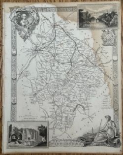 ORIGINAL ANTIQUE C1840 THOMAS MOULE WARWICKSHIRE MAP WARWICK CASTLE KENILWORTH ENGLISH MAP WITH DECORATIVE ILLUSTRATIONS
