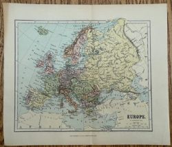 ORIGINAL ANTIQUE C1890 BARTHOLOMEW EUROPE DOUBLE SIDED MAP WR CHAMBERS COLOUR POLITICAL PHYSICAL MAP