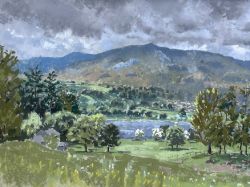 ANGUS RANDS ORIGINAL MID C20TH PASTEL DRAWING PAINTING CONISTON WATER CUMBRIA LANDSCAPE