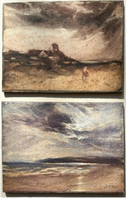 A PAIR OF ROBERT BUCHAN NISBET RSW INITIALLED ORIGINAL LATE 19TH CENTURY ANTIQUE WATERCOLOUR PAINTINGS SCOTTISH LANDSCAPES