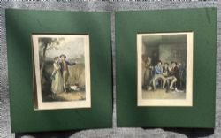 A PAIR OF EARLY 19TH CENTURY ORIGINAL ANTIQUE ROBERT BURNS COLOURED ENGRAVINGS AULD LANG SYNE NOW WESTLIN WINS
