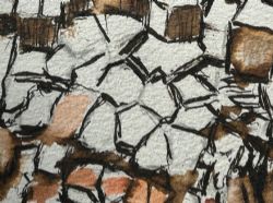 KENNETH COZENS SIGNED MID 20TH CENTURY INK WATERCOLOUR PAINTING ROCK FORMATIONS STAFFA 1967 SCOTLAND