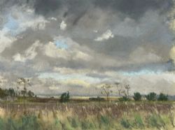 ANGUS RANDS ORIGINAL MID 20TH CENTURY PASTEL DRAWING PAINTING YORKSHIRE LANDSCAPE WITH STORMY SKY