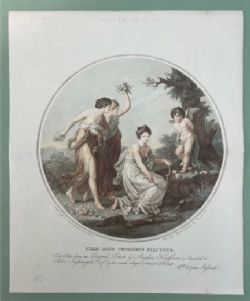 ORIGINAL 1888 VICTORIAN ANTIQUE ENGRAVING COLOUR PRINT ANGELICA KAUFFMAN THREE GRACES