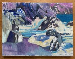 KENNETH COZENS 1957 ORIGINAL OIL PAINTING ON CANVAS SEA ROCKS BRITISH SEASCAPE