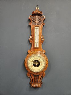 SMALL VICTORIAN OAK BANJO BAROMETER