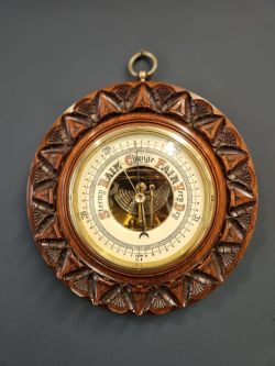 LARGE VICTORIAN CARVED WALNUT WHEEL BAROMETER