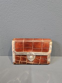 VICTORIAN SILVER TRIMMED CROCODILE SKIN PURSE
