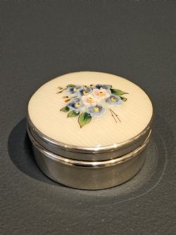 SILVER TABLE BOX WITH FLORAL PORCELAIN LID