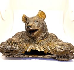 BLACK FOREST INKWELL AS A BEAR WITH LOG