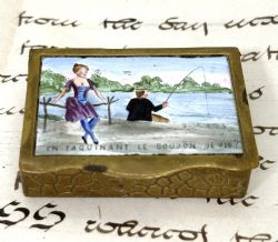 FRENCH BRASS ENAMEL RISQUE VESTA BOX