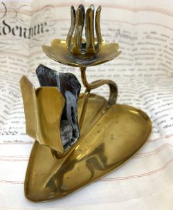 ART NOUVEAU BRASS CANDLESTICK MATCHBOX HOLDER