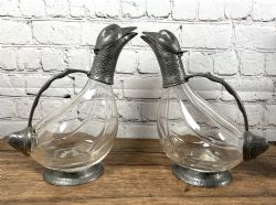 GOOD PAIR OF ZOOMORPHIC FRENCH PEWTER CLARET JUGS