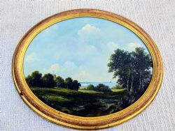 VINTAGE OIL ON CANVAS SEA VIEW OVAL