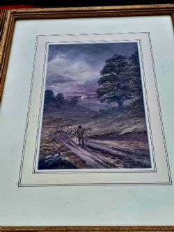 CIRCA 1900 WATERCOLOUR EJ LETHEREN HERDING SHEEP TO MARKET