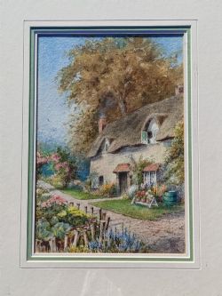 COUNTRY THATCHED COTTAGE WATERCOLOUR K HOWITT