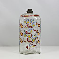 GEORGIAN CONTINENTAL POLYCHROME ENAMELLED SCHNAPPS FLASK