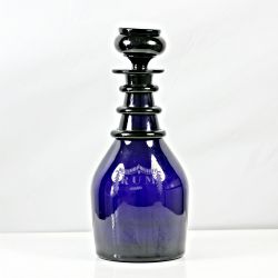 RARE WILLIAM IVEARLY VICTORIAN BRISTOL BLUE THREE RING RUM DECANTER