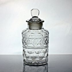 EARLY VICTORIAN CUT GLASS CYLINDRICAL PICKLE JAR AND COVER