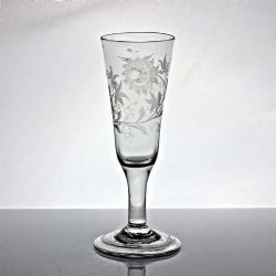 GEORGIAN PLAIN STEM ALE GLASS PASSION FLOWER ENGRAVED BOWL FOLDED FOOT