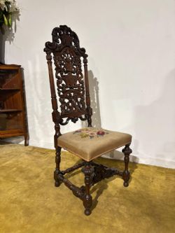 CAROLEAN CARVED OAK HIGH BACK CHAIR