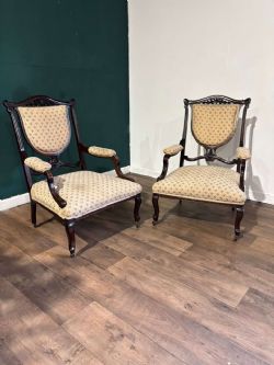 PAIR OF ANTIQUE MAHOGANY FRAMED DRAWING ROOM CHAIRS