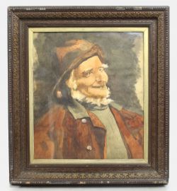 VICTORIAN WATERCOLOUR PORTRAIT OF A BEARDED FISHERMAN 1892
