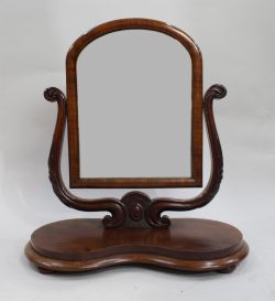 VICTORIAN MAHOGANY HARP SHAPED TOILET MIRROR C1850