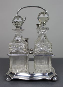 ANTIQUE SILVER PLATED CUT GLASS CRUET SET