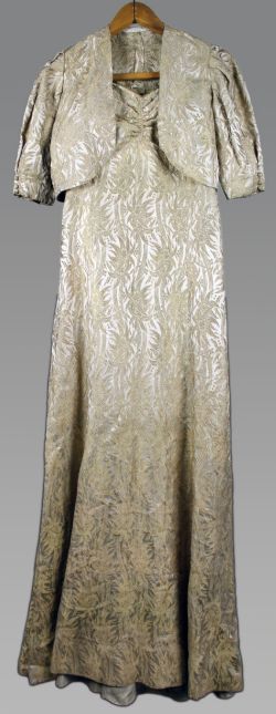 EDWARDIAN SILK BROCADE DRESS AND JACKET ENSEMBLE