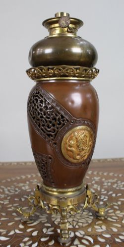 MEIJI PERIOD JAPANESE BRONZE OIL LAMP C1900