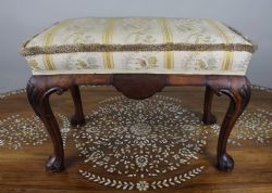 CARVED WALNUT UPHOLSTERED FOOTSTOOL C1930
