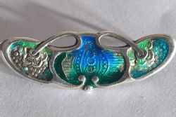 ART NOUVEAU 18901910 PEARCE THOMPSON STERLING SILVER GUILLOCHE ENAMEL BROOCH