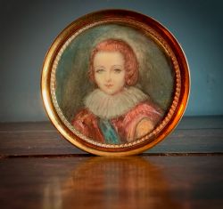 MINIATURE PORTRAIT WATERCOLOUR PAINTING ON CELLULOID CIRCA 1900