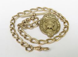 ANTIQUE ROLLED GOLD POCKET WATCH ALBERT CHAIN RIFLE CLUB FOB