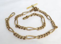 ANTIQUE ROLLED GOLD FETTER LINK DOUBLE WATCH CHAIN