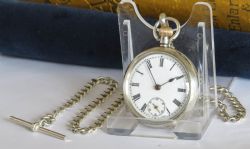 ANTIQUE SILVER OMEGA FOB WATCH AND CHAIN