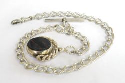 ANTIQUE SILVER POCKET WATCH ALBERT CHAIN SWIVEL