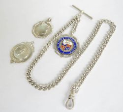 ANTIQUE 1910 SILVER WATCH CHAIN AND FOB